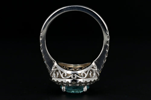 New 18K White Gold 3.29 Carat Paraiba-Type Tourmaline & Diamond Halo Ring AGL Certified - Queen May