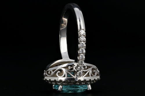 New 18K White Gold 3.29 Carat Paraiba-Type Tourmaline & Diamond Halo Ring AGL Certified - Queen May