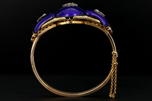 Victorian Yellow Gold Blue Enamel & Rose Cut Diamond Bangle - Queen May