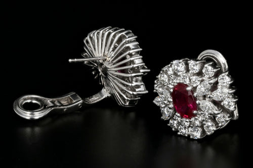 Vintage 18K White Gold 1.10 Carat Burma Ruby & Diamond Earrings Stone Group Certified - Queen May