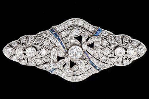 Antique Edwardian Platinum Diamond & Sapphire Pendant / Brooch 5.5 CTW - Queen May