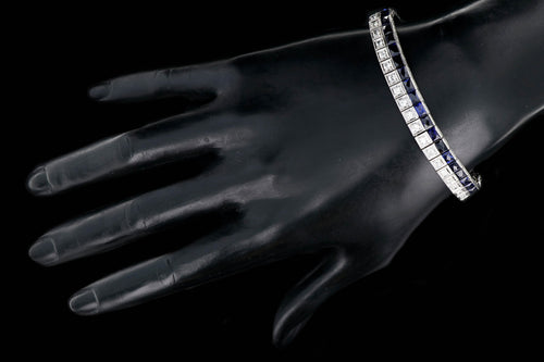 Art Deco Platinum 12 Carat Diamond and Synthetic Sapphire Bracelet - Queen May