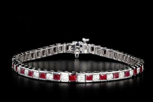 New 14K White Gold 2.3 Carat Diamond and 5.5 Carat Ruby Tennis Bracelet - Queen May