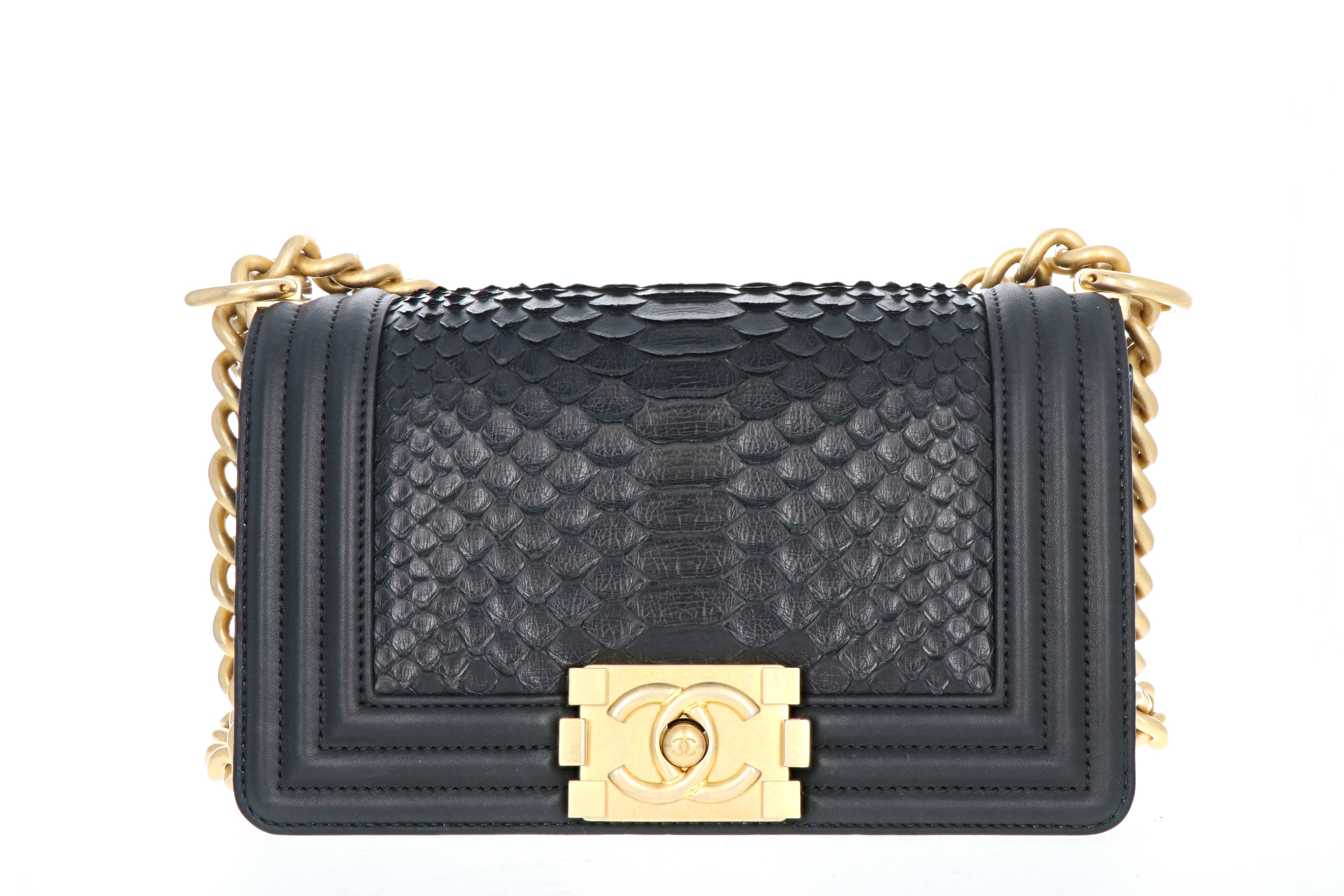 Chanel Exotics Small Boy Bag Black Python Molurus Leather