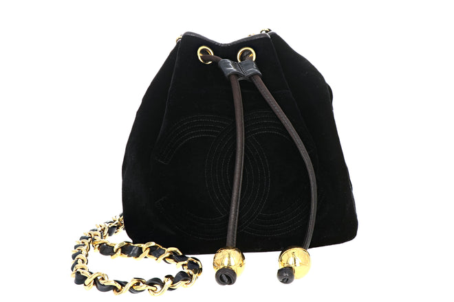 Vintage Chanel Black Velvet Bucket Bag - Queen May