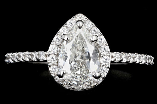 New 14K White Gold .93 CTS Pear Shape Diamond Halo Engagement Ring GIA Certification - Queen May