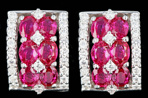 Modern Gregg Ruth 18K White Gold 2.41 Carats Oval Ruby and .58 Carat Total Weight Round Diamond Earrings - Queen May