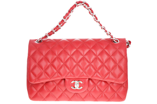 Chanel Classic Jumbo Double Flap Bag Red Lambskin Leather - Queen May