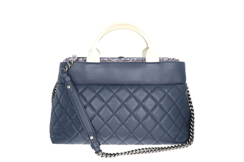 Chanel Blue Matelasse Hand 2Way Should Bag Leather Tweed - Queen May