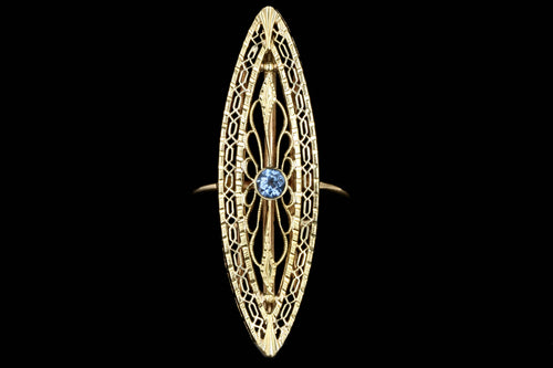 Art Deco 14K Yellow Gold .10 Carats Yogo Gulch Blue Sapphire Conversion Ring - Queen May