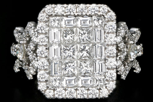 New 18K White Gold 2.26 Carats Princess, Baguette, and Round Cut Diamond Ring - Queen May