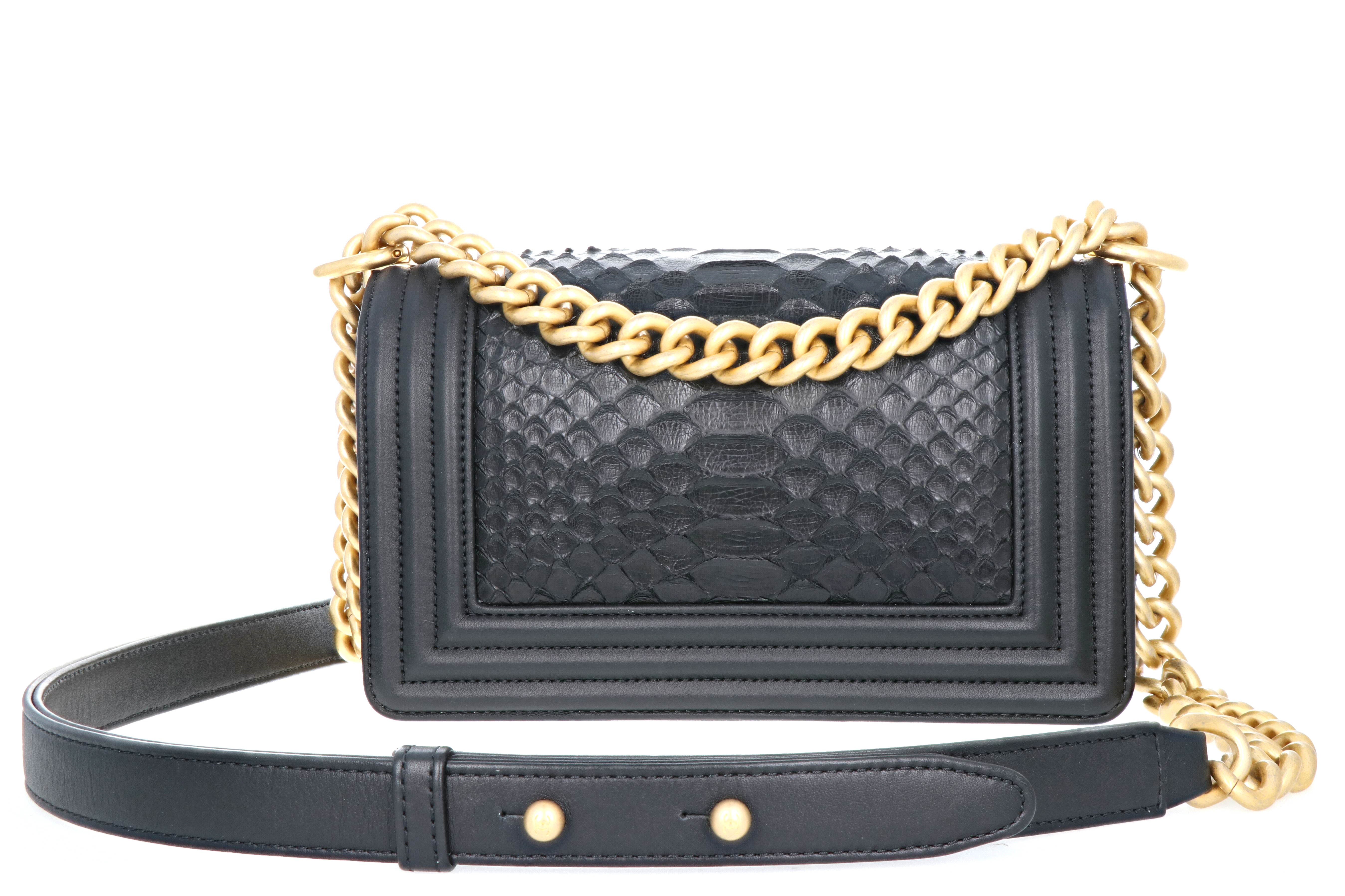Chanel Exotics Small Boy Bag Black Python Molurus Leather  QUEEN MAY