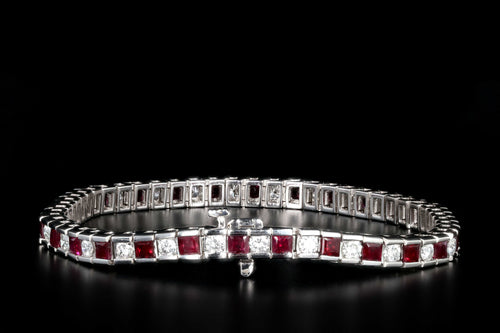 New 14K White Gold 2.3 Carat Diamond and 5.5 Carat Ruby Tennis Bracelet - Queen May