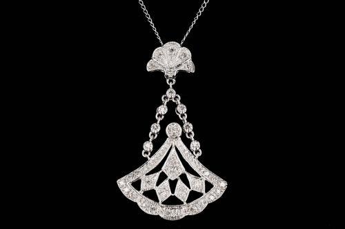 Modern 14K White Gold .35 Total Carat Weight Round Diamonds Drop Pendant Necklace - Queen May