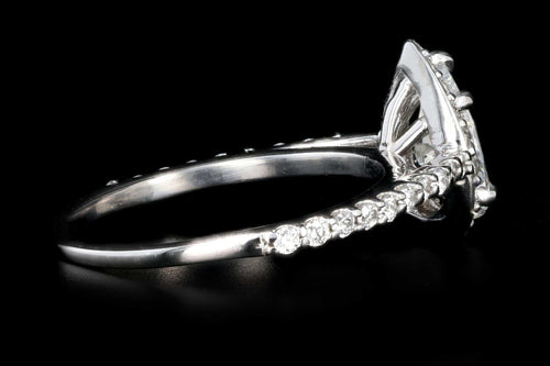 New 14K White Gold .93 CTS Pear Shape Diamond Halo Engagement Ring GIA Certification - Queen May