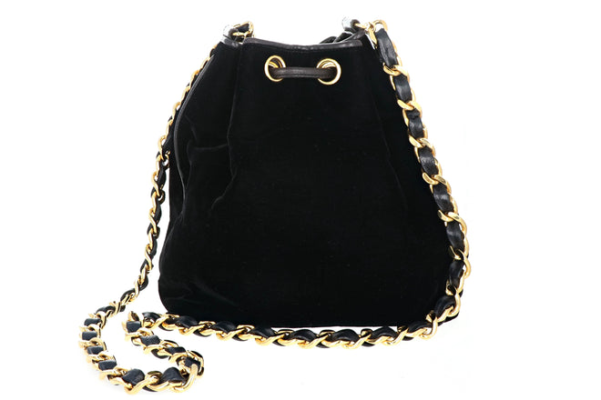 Vintage Chanel Black Velvet Bucket Bag - Queen May
