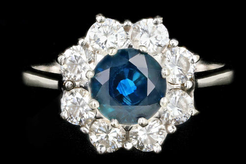 Modern 18K White Gold Natural Sapphire and Diamond Halo Ring - Queen May