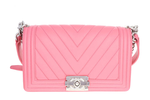 Chanel Pink Chevron Quilted Lambskin Medium Boy Bag - Queen May