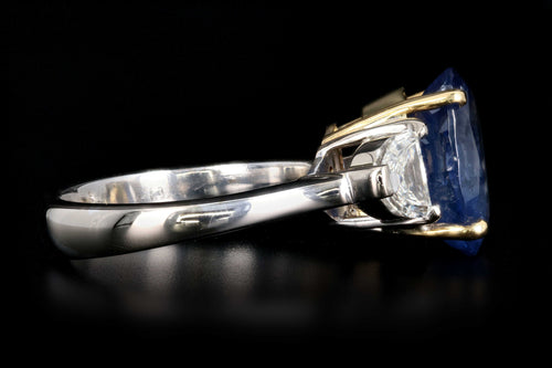 Modern 18K White and Yellow Gold  6.05 Carat Ceylon Sapphire and Half Moon Diamond Ring - Queen May