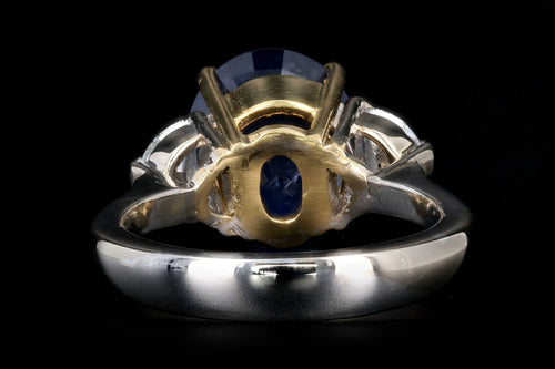 Modern 18K White and Yellow Gold  6.05 Carat Ceylon Sapphire and Half Moon Diamond Ring - Queen May