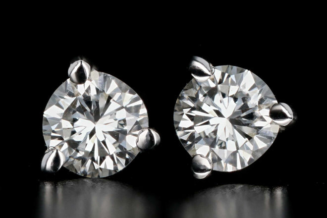 New 14K White Gold .30 Carat Total Weight Round Brilliant Cut Diamond Stud Earrings - Queen May