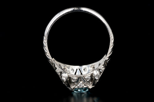 Art Deco Platinum 2.1CT Blue Zircon and Diamond Ring - Queen May