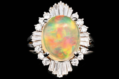Retro Platinum 4.45 Carat Jelly Opal and Diamond Ring - Queen May