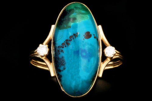 Vintage 14K Yellow Gold Chrysocolla and Diamond Ring - Queen May