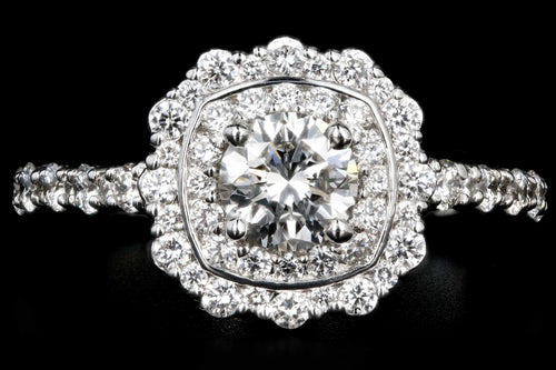 New 18K White Gold .59 Carats Round Brilliant Cut Diamond Engagement Ring - Queen May