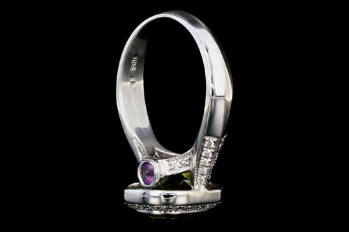 Modern 14K White Gold 3CT Peridot, Amethyst, and Diamond Ring - Queen May