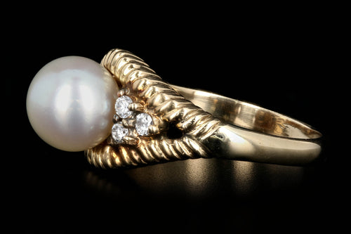 Modern 14K Yellow Gold 8mm Pearl and Diamond Ring - Queen May
