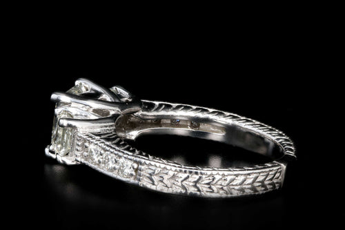 Modern 14K White Gold 1 Carat Princess Cut Diamond 3 Stone Engagement Ring - Queen May
