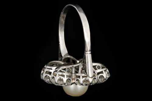Edwardian 14K White Gold Akoya Cultured Pearl and Diamond Halo Ring GIA Certified - Queen May