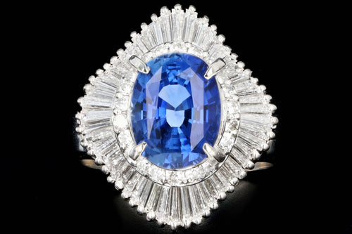 Retro Platinum 2.46 Carat Oval Sapphire and Diamond Cocktail Ring - Queen May