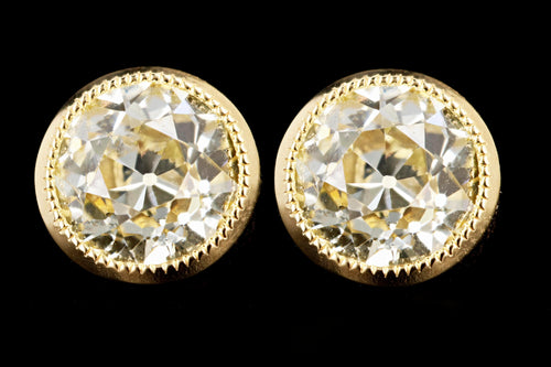 New 18K Yellow Gold 2.3 CTW Old European Cut Diamonds Bezel Set Stud Earrings GIA Certified - Queen May
