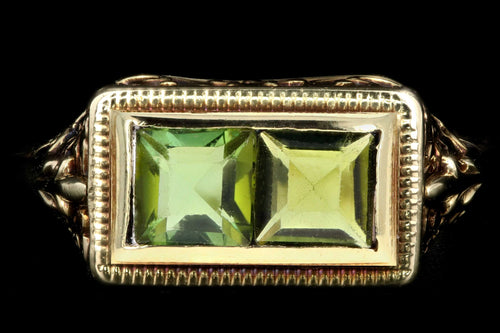 Art Deco 14K Yellow Gold .75CTW Green Tourmaline Ring - Queen May