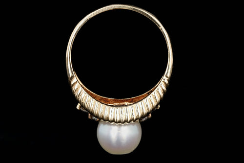 Modern 14K Yellow Gold 8mm Pearl and Diamond Ring - Queen May