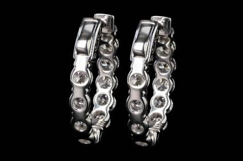 New 14K White Gold 5 CTW Round Diamond In and Out Hoop Earrings - Queen May