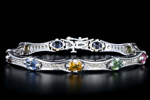 Modern 14K White Gold 10 Carat Natural Sapphire, Pink Tourmaline, and Diamond Bracelet - Queen May