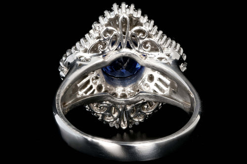 Retro Platinum 2.46 Carat Oval Sapphire and Diamond Cocktail Ring - Queen May