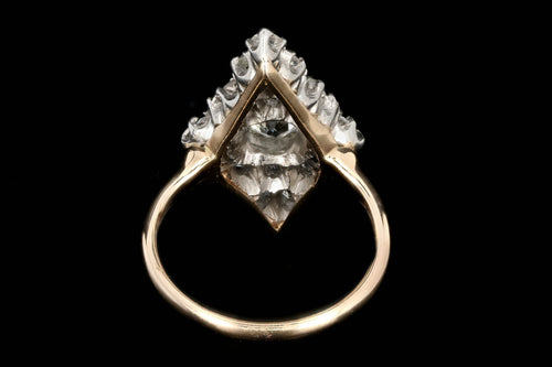 Victorian Platinum and 14K Yellow Gold .60 Carat Old Mine Cut Diamond Navette Ring - Queen May