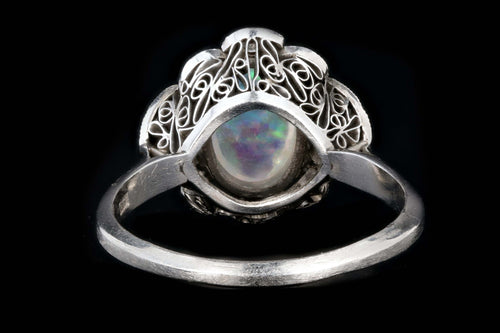 Retro Platinum 3 Carat Opal and Diamond Flower Ring - Queen May