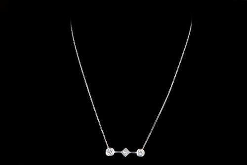 Modern 18K White Gold 1.3 Carat Princess and Round Brilliant Cut Diamond Pendant Necklace with 14K White Gold Chain - Queen May