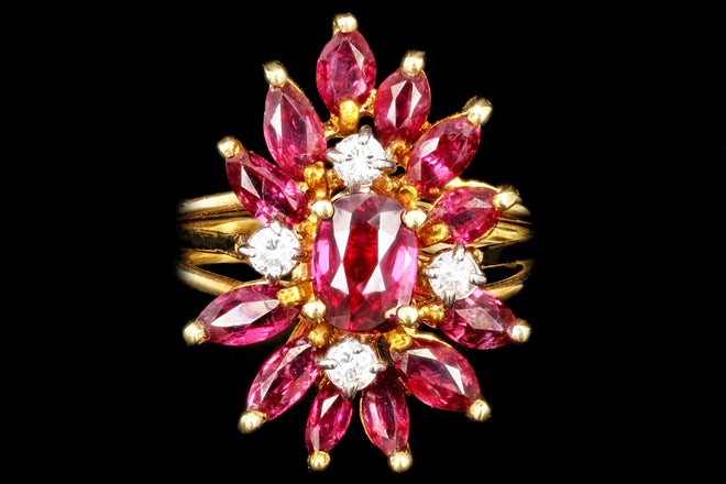 Vintage 14K Yellow Gold Natural Ruby and Diamond Ring - Queen May