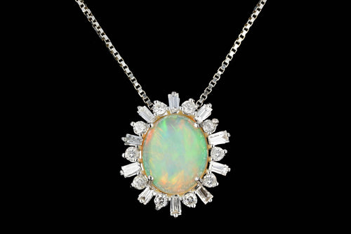 Modern 14K White Gold Opal Diamond Pendant Necklace - Queen May