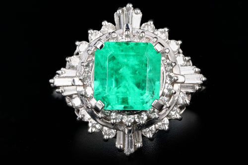 Retro Platinum 1.83 Carat Emerald and Diamond Cocktail Ring - Queen May