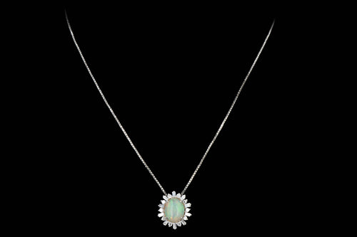 Modern 14K White Gold Opal Diamond Pendant Necklace - Queen May