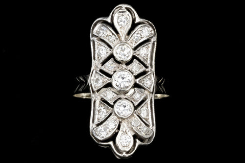 Art Deco 14K White Gold 1CTW Diamond Shield Ring - Queen May