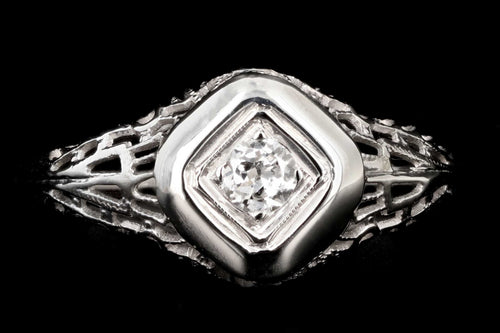 Art Deco 18k White Gold Diamond Ring - Queen May