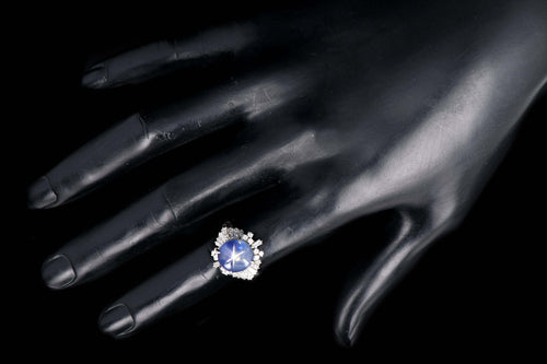 Retro Platinum 7.08 Carat Star Sapphire and Diamond Ring - Queen May